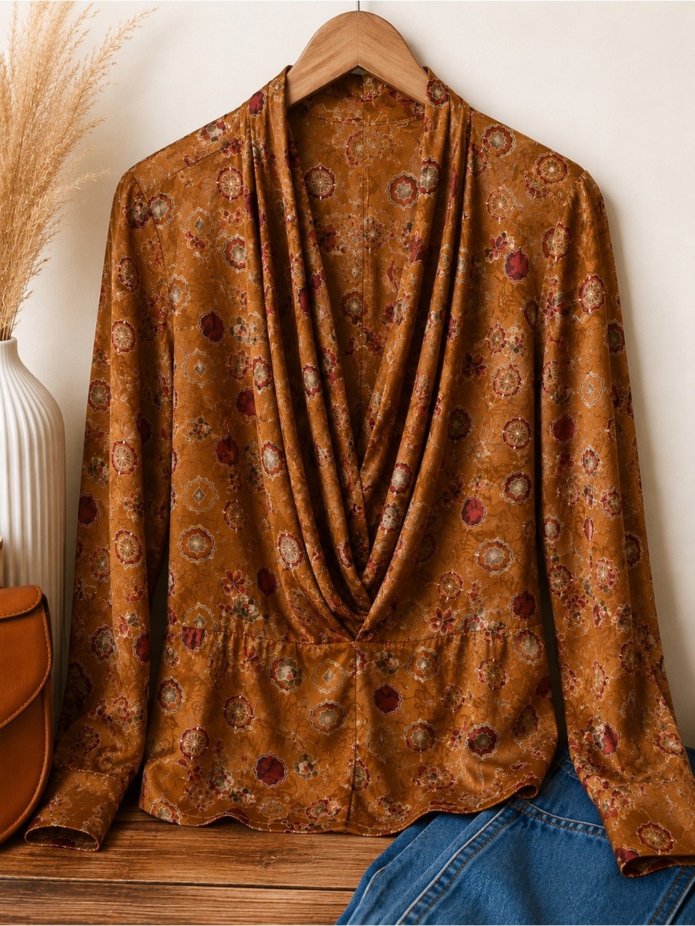 Vintage Susan Rataay for Jan André Draped Cowl Neck Satin Feel Blouse | Size 6‎